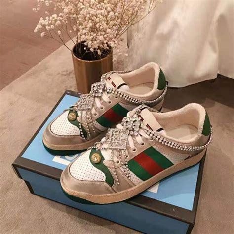 gucci screener sneakers with crystals|gucci sneakers with rhinestones.